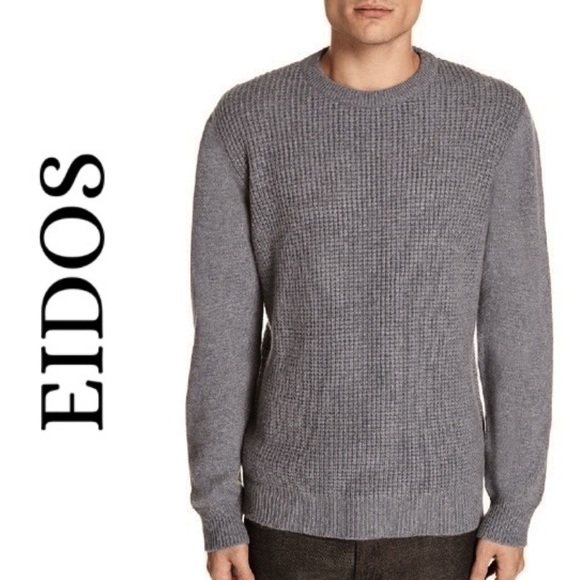 Eidos Waffle Knit Cashmere Crewneck Sweater Gray Men’s XL Made In Italy Luxury - Picture 1 of 13